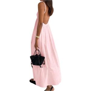 imageSOLY HUX Womens Summer Dress Backless V Neck Spaghetti Strap Loose Flowy Midi Cami DressesSolid Light Pink