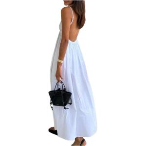 imageSOLY HUX Womens Summer Dress Backless V Neck Spaghetti Strap Loose Flowy Midi Cami DressesSolid White