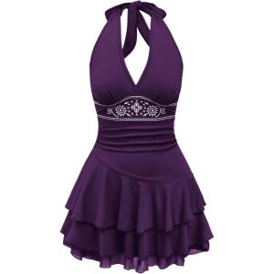 imageSOLY HUX Womens Summer Halter Backless Mini Dress Flowy Sleeveless V Neck Tie Back A Line Western Casual Sun DressesPurple Printed