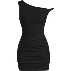 imageSOLY HUX Womens Summer Mini Dresses Off The Shoulder Ruched Bodycon Graduation Dress Sexy Going Out Party Club OutfitsPlain Black