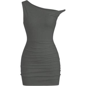 imageSOLY HUX Womens Summer Mini Dresses Off The Shoulder Ruched Bodycon Graduation Dress Sexy Going Out Party Club OutfitsPlain Grey