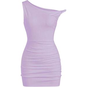 imageSOLY HUX Womens Summer Mini Dresses Off The Shoulder Ruched Bodycon Graduation Dress Sexy Going Out Party Club OutfitsPlain Purple