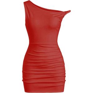 imageSOLY HUX Womens Summer Mini Dresses Off The Shoulder Ruched Bodycon Graduation Dress Sexy Going Out Party Club OutfitsSolid Red