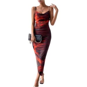imageSOLY HUX Womens Tie Dye Cowl Neck Split Hem Bodycon Cami Dress Backless Long DressesMulti Tie Dye