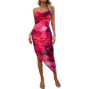 imageSOLY HUX Womens Tie Dye Cowl Neck Split Hem Bodycon Cami Dress Backless Long DressesRose Red
