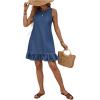 imageSOLY HUX Womens Denim Dress Sleeveless Button Back Ruffle Short Jean Dresses Cute Summer Tank DressPlain Blue