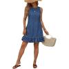 imageSOLY HUX Womens Denim Dress Sleeveless Button Back Ruffle Short Jean Dresses Cute Summer Tank DressPlain Blue