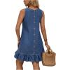 imageSOLY HUX Womens Denim Dress Sleeveless Button Back Ruffle Short Jean Dresses Cute Summer Tank DressPlain Blue