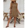 imageSOLY HUX Womens Denim Dress Sleeveless Button Back Ruffle Short Jean Dresses Cute Summer Tank DressPlain Khaki