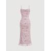 imageSOLY HUX Womens Floral Print Mesh Ruched Bodycon Cami Dress Spaghetti Strap Summer Long DressesApricot Floral