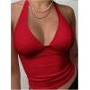 imageSOLY HUX Womens Halter Tops V Neck Tie Backless Summer Crop Tank TopPlain Red