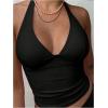 imageSOLY HUX Womens Halter Tops V Neck Tie Backless Summer Crop Tank TopPure Black