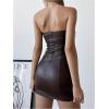imageSOLY HUX Womens PU Leather Strapless Mini Tube Dress Y2k Bodycon Sexy Party Club DressesCoffee Brown