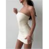 imageSOLY HUX Womens PU Leather Strapless Mini Tube Dress Y2k Bodycon Sexy Party Club DressesPlain Beige