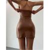 imageSOLY HUX Womens PU Leather Strapless Mini Tube Dress Y2k Bodycon Sexy Party Club DressesRust Brown