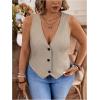 imageSOLY HUX Womens Plus Size Button Up Suit Vest Blazer V Neck Sleeveless WaistcoatPlain Apricot