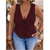 imageSOLY HUX Womens Plus Size Button Up Suit Vest Blazer V Neck Sleeveless WaistcoatPure Burgundy
