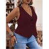imageSOLY HUX Womens Plus Size Button Up Suit Vest Blazer V Neck Sleeveless WaistcoatPure Burgundy