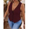 imageSOLY HUX Womens Plus Size Button Up Suit Vest Blazer V Neck Sleeveless WaistcoatPure Burgundy
