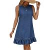 imageSOLY HUX Womens Denim Dress Sleeveless Button Back Ruffle Short Jean Dresses Cute Summer Tank DressPlain Blue