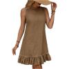 imageSOLY HUX Womens Denim Dress Sleeveless Button Back Ruffle Short Jean Dresses Cute Summer Tank DressPlain Khaki