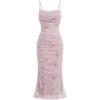 imageSOLY HUX Womens Floral Print Mesh Ruched Bodycon Cami Dress Spaghetti Strap Summer Long DressesApricot Floral