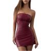 imageSOLY HUX Womens PU Leather Strapless Mini Tube Dress Y2k Bodycon Sexy Party Club DressesPlain Burgundy
