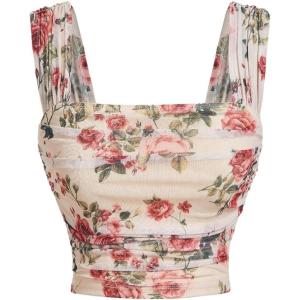 imageSOLY HUX Womens Floral Print Tank Tops Square Neck Sleeveless Going Out Tops Double Lined Summer Crop Tank TopsRose Red Floral
