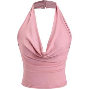 imageSOLY HUX Womens Halter Top Sparkly Sexy Backless Party Crop Tops Club Rave Festival Outfits BlackPure Pink
