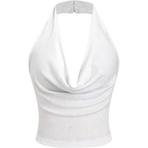 imageSOLY HUX Womens Halter Top Sparkly Sexy Backless Party Crop Tops Club Rave Festival Outfits BlackPure White