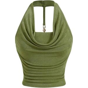 imageSOLY HUX Womens Halter Tops Draped Front Sleeveless Backless Y2K Crop Sexy Cami Tops Going Out Summer OutfitsPure Army Green