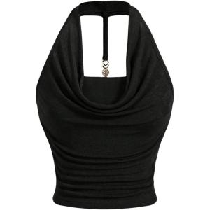 imageSOLY HUX Womens Halter Tops Draped Front Sleeveless Backless Y2K Crop Sexy Cami Tops Going Out Summer OutfitsPure Black