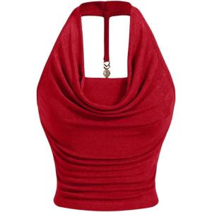 imageSOLY HUX Womens Halter Tops Draped Front Sleeveless Backless Y2K Crop Sexy Cami Tops Going Out Summer OutfitsPure Red