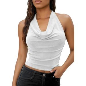 imageSOLY HUX Womens Halter Tops Draped Front Sleeveless Backless Y2K Crop Sexy Cami Tops Going Out Summer OutfitsPure White