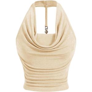 imageSOLY HUX Womens Halter Tops Draped Front Sleeveless Backless Y2K Crop Sexy Cami Tops Going Out Summer OutfitsSolid Apricot