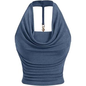 imageSOLY HUX Womens Halter Tops Draped Front Sleeveless Backless Y2K Crop Sexy Cami Tops Going Out Summer OutfitsSolid Blue