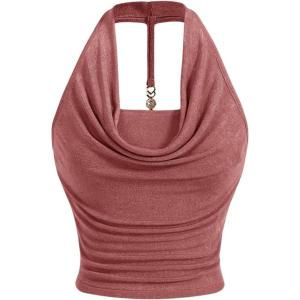 imageSOLY HUX Womens Halter Tops Draped Front Sleeveless Backless Y2K Crop Sexy Cami Tops Going Out Summer OutfitsSolid Dusty Pink