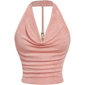 imageSOLY HUX Womens Halter Tops Draped Front Sleeveless Backless Y2K Crop Sexy Cami Tops Going Out Summer OutfitsSolid Pink