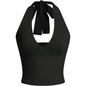 imageSOLY HUX Womens Halter Tops V Neck Tie Backless Summer Crop Tank TopPure Black