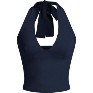 imageSOLY HUX Womens Halter Tops V Neck Tie Backless Summer Crop Tank TopPure Royal Blue