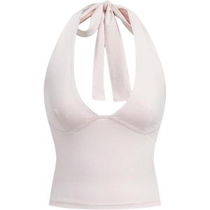 imageSOLY HUX Womens Halter Tops V Neck Tie Backless Summer Crop Tank TopSolid Apricot