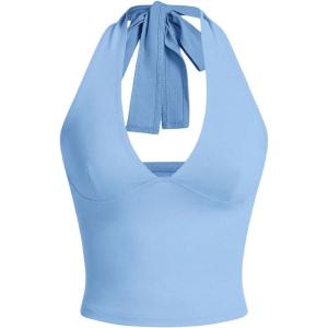 imageSOLY HUX Womens Halter Tops V Neck Tie Backless Summer Crop Tank TopSolid Blue