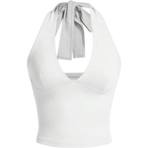 imageSOLY HUX Womens Halter Tops V Neck Tie Backless Summer Crop Tank TopSolid White