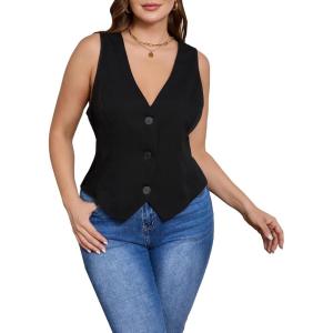 imageSOLY HUX Womens Plus Size Button Up Suit Vest Blazer V Neck Sleeveless WaistcoatPlain Black