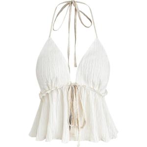 imageSOLY HUX Womens Plus Size Halter Crop Tops Y2k Sexy Going Out Tops Trendy Sleeveless Tie Front CamisolePlain White