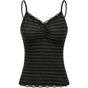 imageSOLY HUX Womens Y2k Tank Tops Striped Lace Trim Cami Tops Summer V Neck Fitted Camisole ShirtsDark Grey