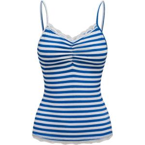 imageSOLY HUX Womens Y2k Tank Tops Striped Lace Trim Cami Tops Summer V Neck Fitted Camisole ShirtsRoyal Blue