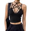imageSOLY HUX Gothic Tops for Women Criss Cross Crop Tops Y2K Party Club Rave Concert Outfit with ChokerPure Black