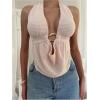 imageSOLY HUX Womens Sexy Halter Going Out Top Open Back Deep V Neck Sleeveless Vest Tank Tops Party ClubwearPure Apricot