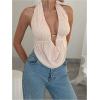 imageSOLY HUX Womens Sexy Halter Going Out Top Open Back Deep V Neck Sleeveless Vest Tank Tops Party ClubwearPure Apricot